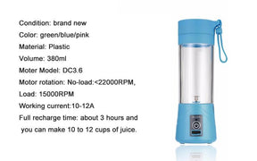 Portable Smoothie Blender, 380ml Juicer Bottle, USB Rechargeable, For - Lilishomespark